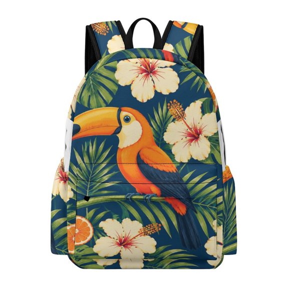 GXFC Toucan Hibiscus Orange Slice Pattern Printed Oxford Backpack,  Large Capacity Laptop Backpack, Water Resistant, Travel Daypack for College Work Commuting Adults,
