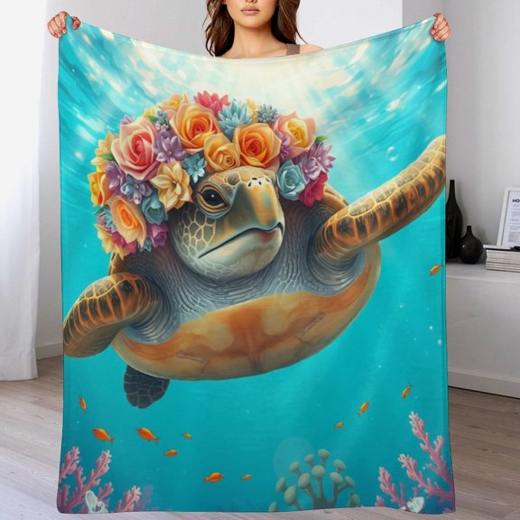 GXFC Turtle flower crown ocean, winter sofa dormitory home decoration, must-have travel product. Size is 30x40 inches.