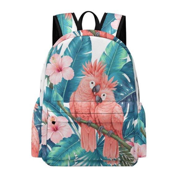 GXFC Twin Pink Parrots Tropical Floral Printed Oxford Backpack, Large Capacity Laptop Backpack, Water Resistant, Travel Daypack for College Work Commuting Adults,