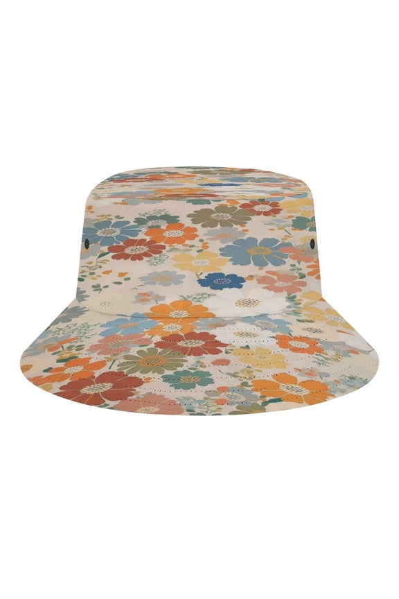 Vintage Mixed Daisy Pattern Bucket Hat, Soft, Printed, Packable Fisherman Sun Hat for Beach Travel Hiking Vacation, Sun Hat for Women Men,