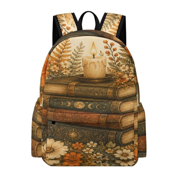 GXFC Vintage Spell Books Autumn Florals Printed Oxford Backpack, Large Capacity Laptop Backpack, Water Resistant, Travel Daypack for College Work Commuting Adults,