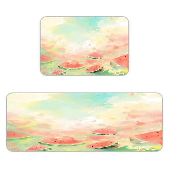GXFC Watercolor Watermelon Slice Pattern Kitchen Mats for Floor, Sets of 2, Soft Washable, Clear Print, Non Skid Waterproof Kitchen Rug for Sink Floor Sink Laundry Bar Office Room Home Cooks
