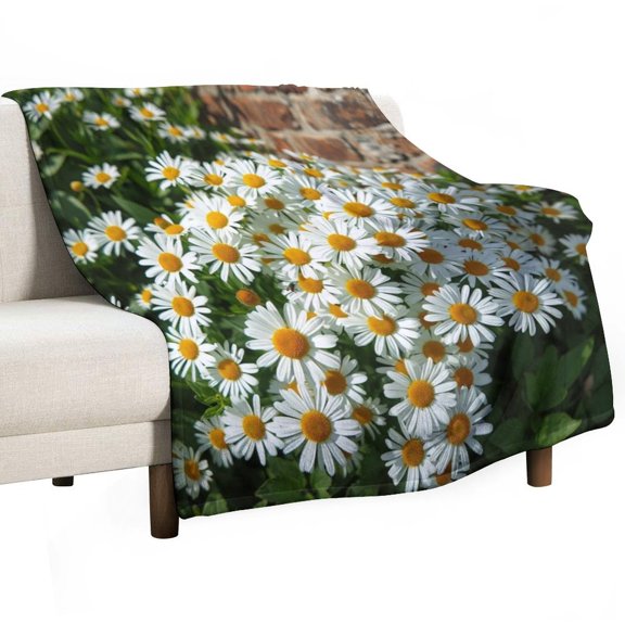 GXFC White flowers garden, winter sofa dormitory home decoration, must-have travel product. Size is 60x80 inches.