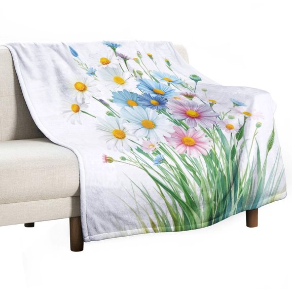 GXFC Wildflowers daisies watercolor, winter sofa dormitory home decoration, must-have travel product. Size is 60x80 inches.