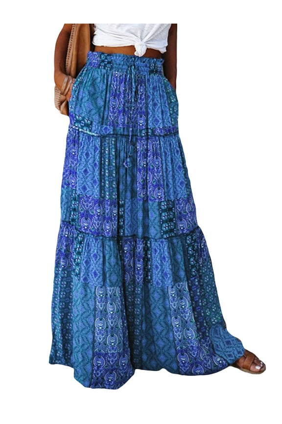 Women Bohemian Skirt Casual Summer High Waist A-Line Skirt for Beaches Streetwear