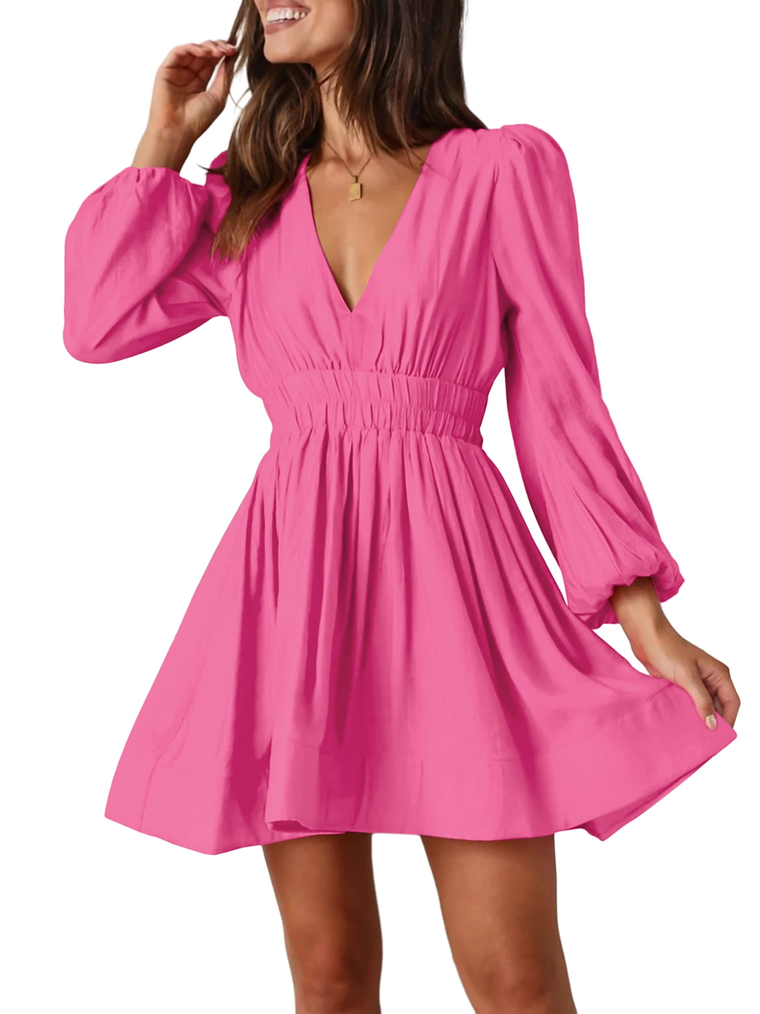 GXFC Women Cocktail Mini Dress Long Sleeve Deep V Neck A-Line Short Dress -  Walmart.com