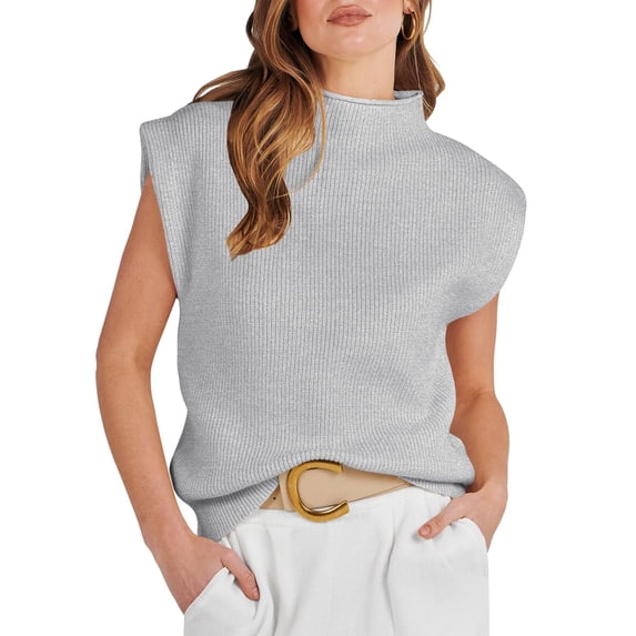 GXFC Women Fall Tank Sweater Sleeveless Mock Neck Solid Color Loose Knit Vest Top for Daily