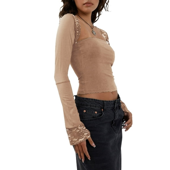 GXFC Women Lace Patchwork Crop Tops Strapless Solid Color Tube Tops and Long Sleeve Cardigan Bolero Shrug Set Spring Summer Fall T-Shirt