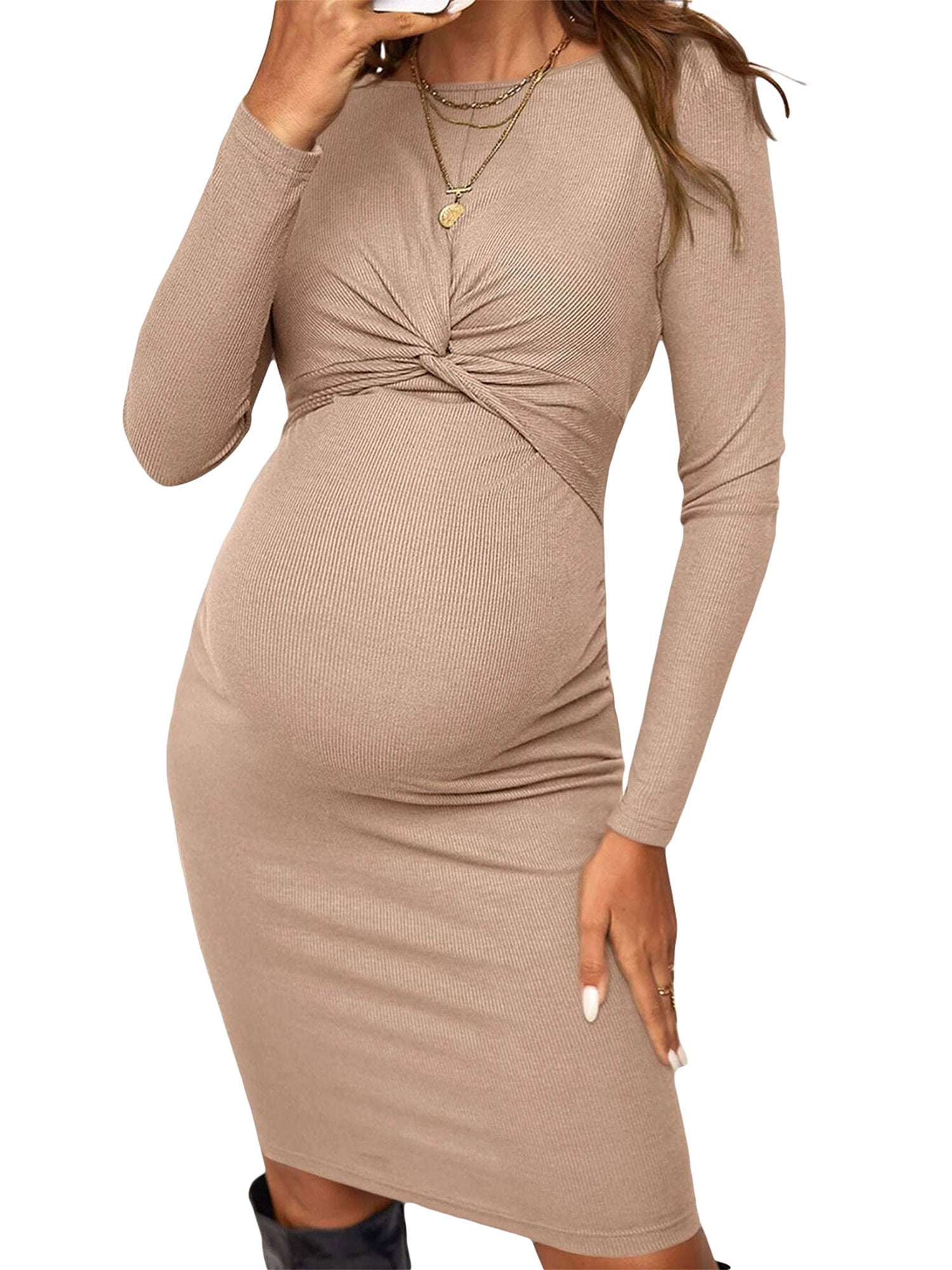 GXFC Women Maternity Dress Long Sleeve Bodycon Midi Dress for Pregnancy,Spring  Fall - Walmart.com