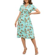 GXFC Women Maternity Summer Dress Casual Short Sleeve V Neck Floral Midi Dress Casual Plus Size A-line Dress for Pregnancy 2XL