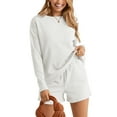 thumbnail image 1 of GXFC Women Pajama Set Clothes Lady Long Sleeve Soild Tops+Shorts 2Pcs Spring Fall Loungewear Sleepwear Loungewear Clothing for Women, 1 of 8