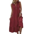 thumbnail image 1 of GXFC Women Swing Dress Sleeveless V Neck Button Tank Dress Summer Loose A-line Midi Dress Sundress for Women Beach, 1 of 4
