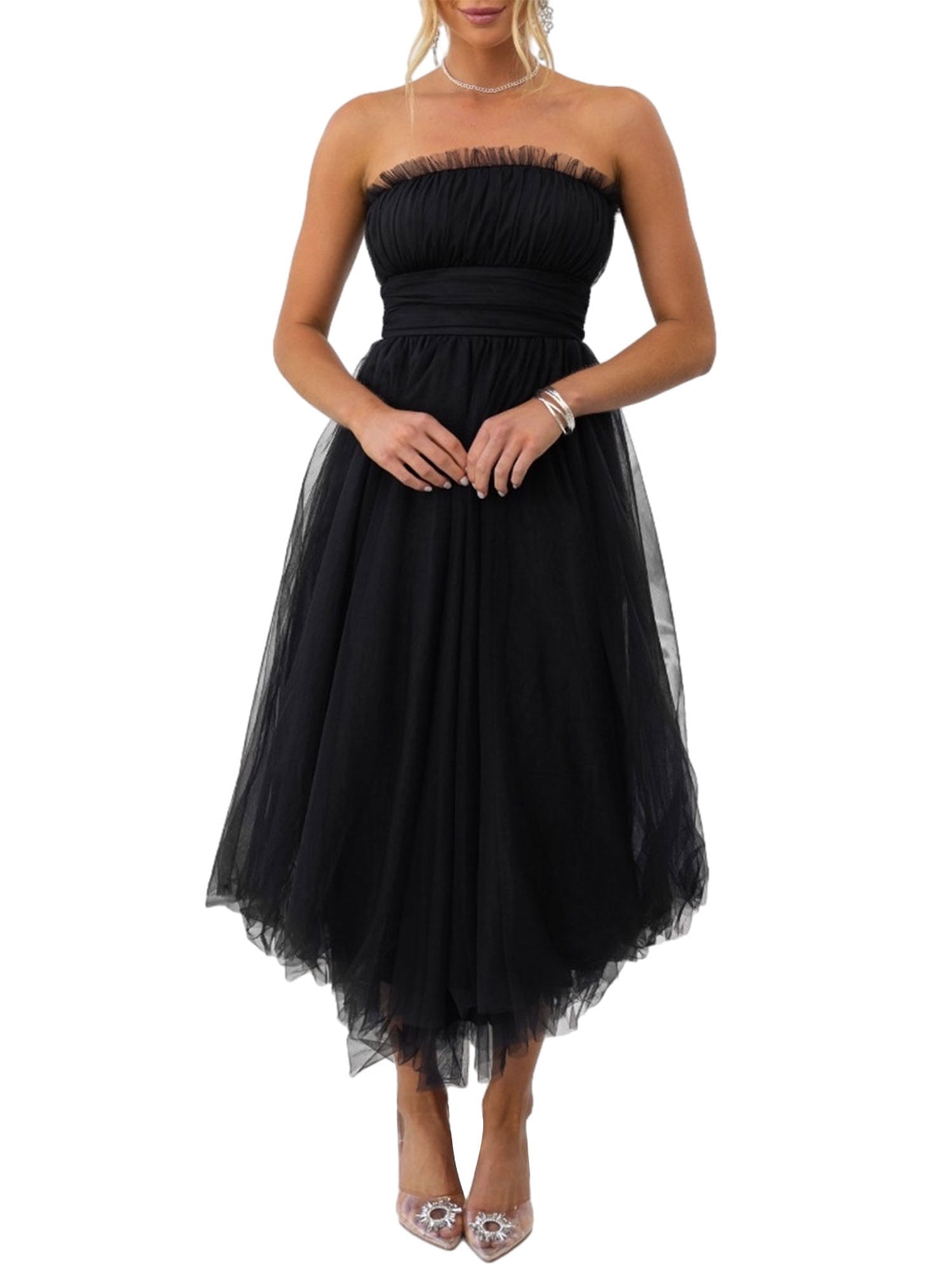 GXFC Women Wedding Dresses Strapless Tulle Midi Cocktail Dress for ...