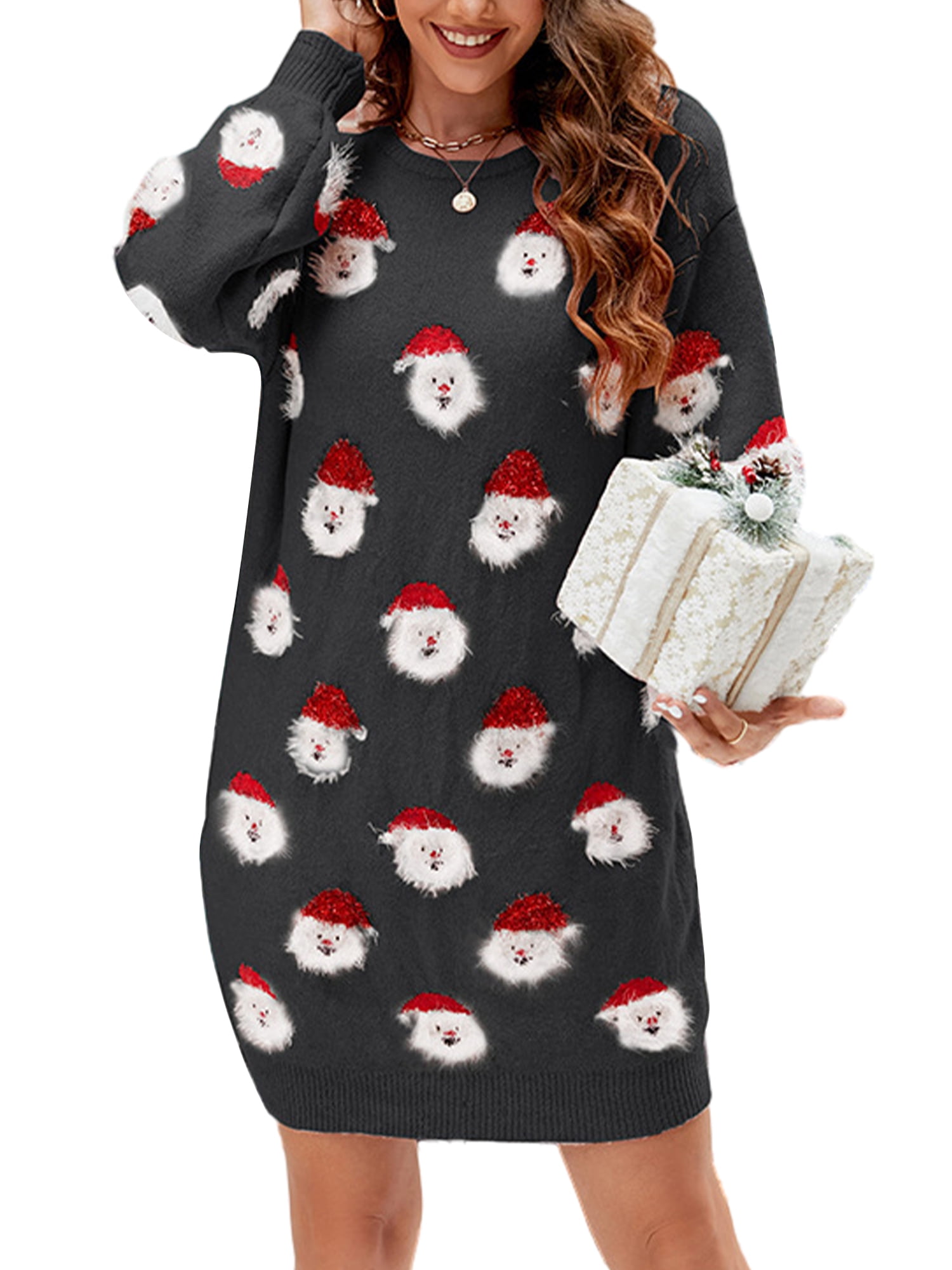 GXFC Women's Christmas Tunic Sweaters Santa Print Special Christmas Sweater Holiday Sweaters