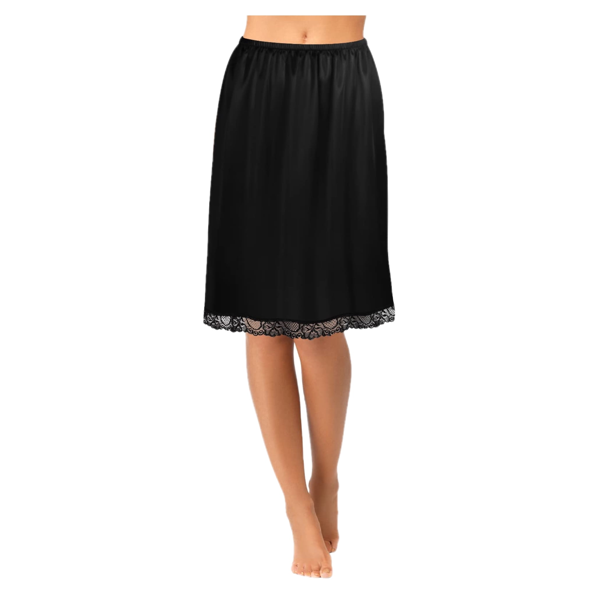 GXFC Women's Satin Half Slip Side Slit Lace Trim Mini Skirt Elastic ...