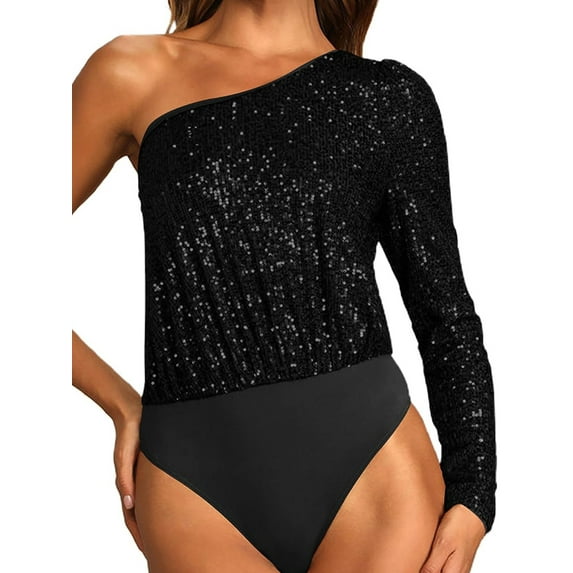 GXFC Women’s Sexy Bodysuit One Shoulder Sequin Playsuit for Women Prom Cocktail