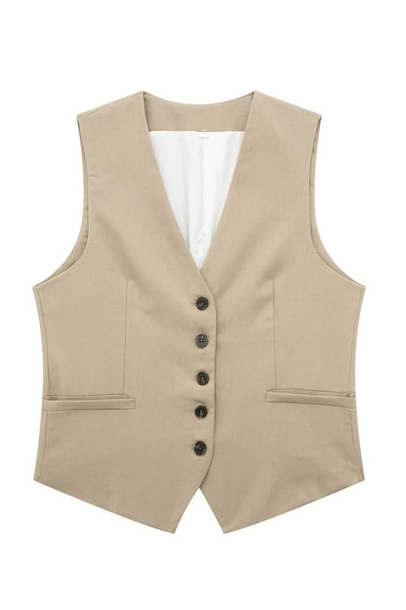Womens Dressy Vests Sleeveless V Neck Button Waistcoat Formal Business Shirt Slim Fit Cropped Blazer Vest for Womens