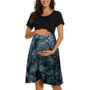 GXFC Womens Maternity Dress Short Sleeve with Pocket T Shirt Dresses Summer Casual A-line Dresses for Pregnancy Breastfeeding