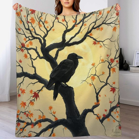 GXFC black bird full moon, winter sofa dormitory home decoration, must-have travel product. Size is 30x40 inches.