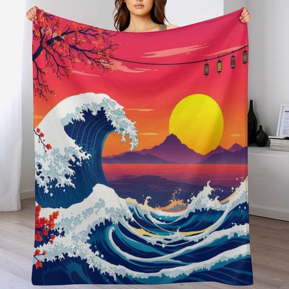 GXFC sunset wave sun, winter sofa dormitory home decoration, must-have travel product. Size is 30x40 inches.