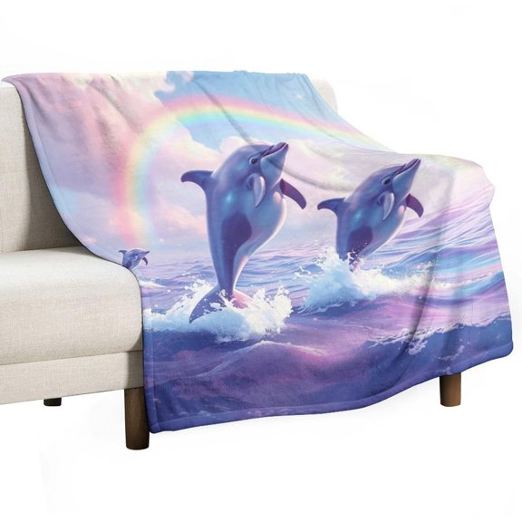 GXFCA Dolphins rainbow vaporwav, winter sofa dormitory home decoration, must-have travel product. Size is 50x60 inches.