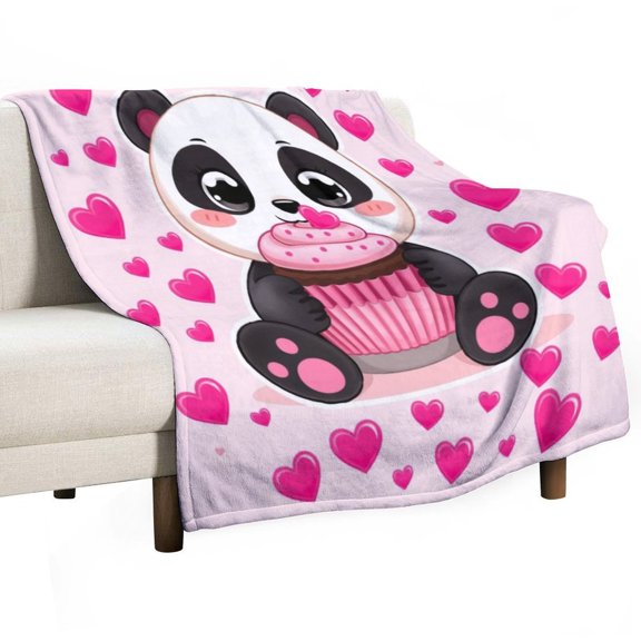 GXFCA Panda cupcake hearts, winter sofa dormitory home decoration, must-have travel product. Size is 60x80 inches.