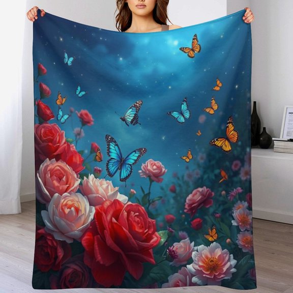 GXFCARose butterfly, winter sofa dormitory home decoration, must-have travel product. Size is 30x40 inches.