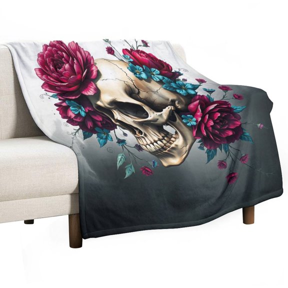 GXFCASkull Flowers Gothic, winter sofa dormitory home decoration, must-have travel product. Size is 50x60 inches.