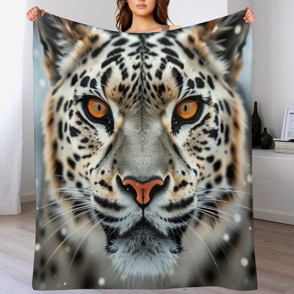 GXFCASnow leopard serious expression, winter sofa dormitory home decoration, must-have travel product. Size is 30x40 inches.