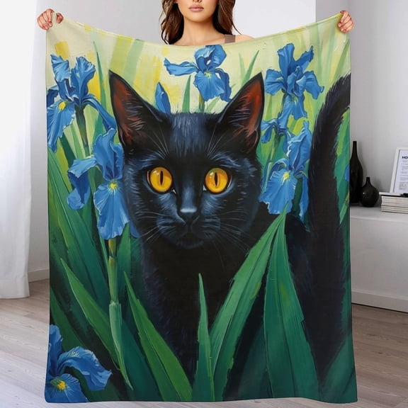 GXFCBlack Cat BBlue Flowers, winter sofa dormitory home decoration, must-have travel product. Size is 30x40 inches.