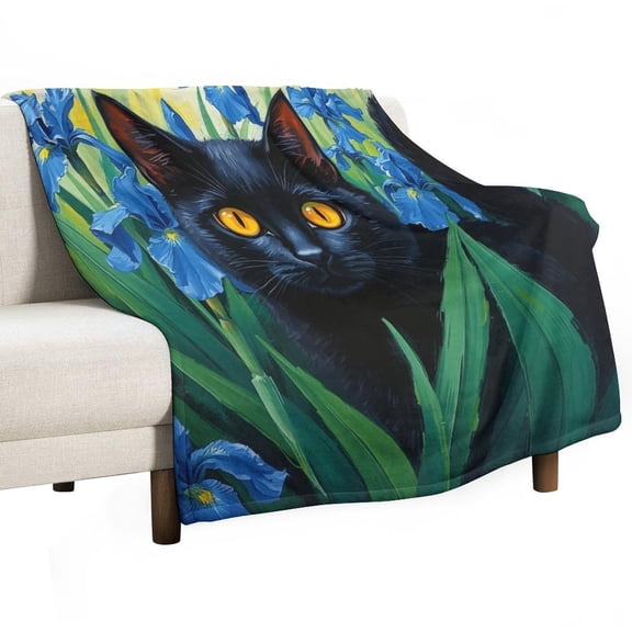 GXFCBlack Cat BBlue Flowers, winter sofa dormitory home decoration, must-have travel product. Size is 60x80 inches.