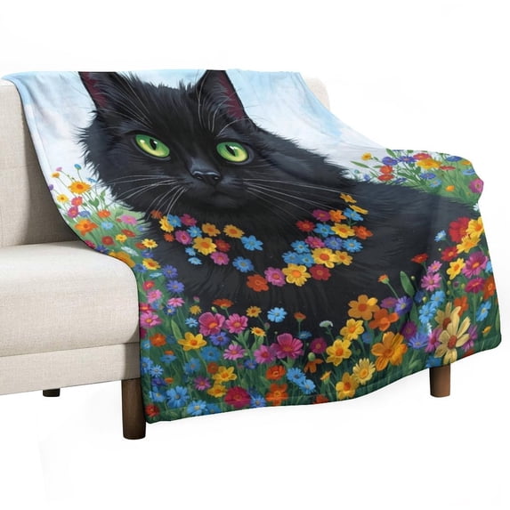 GXFCBlack cat flowers, winter sofa dormitory home decoration, must-have travel product. Size is 40x50 inches.