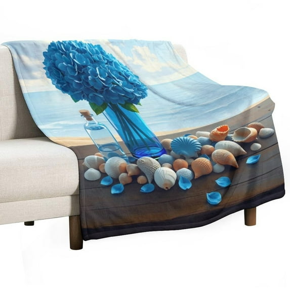 GXFCBlue flowers seashells, winter sofa dormitory home decoration, must-have travel product. Size is 40x50 inches.