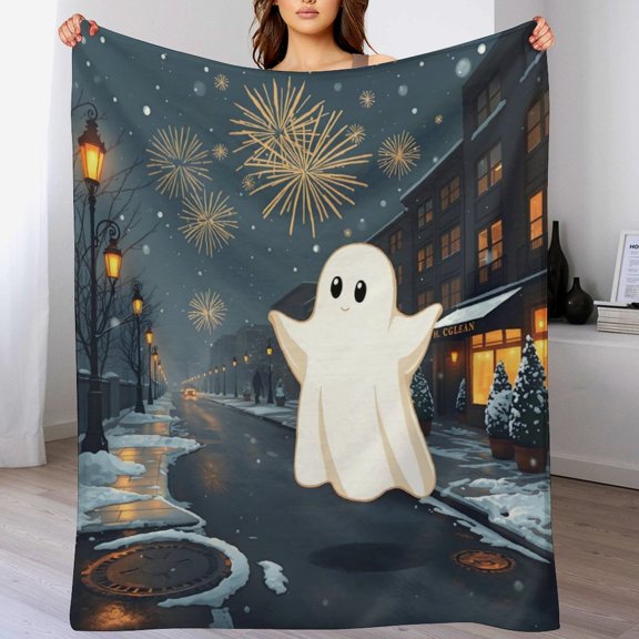 GXFCGhost on the snowy city street, winter sofa dormitory home decoration, must-have travel product. Size is 30x40 inches.