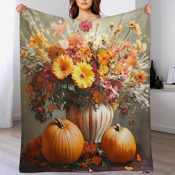 GXFFlowers, pumpkins stream full moon, comfortable and soft, warm casual blanket, printed design, winter sofa dormitory home decoration, must-have travel product. Size is 30x40 inches.