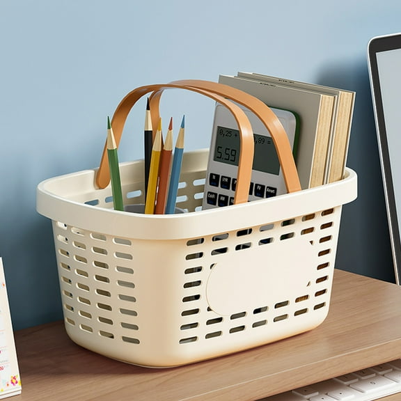 GXFMYA 10x7x5" Rectangular Plastic Storage Basket - Heavy-Duty Multi-Scene Desktop & Bathroom Organizer Bin with Handles | Clear-Gray Stackable Home Utility Container (2-Pack)