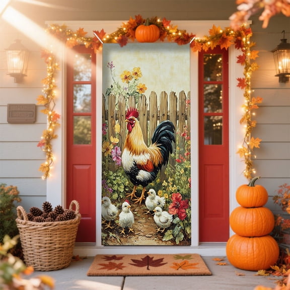 GXFMYA 35x79 Inch Thanksgiving Door Cover - Autumn Harvest Polyester Door Decoration with Hanging Loops for Holiday Parties, Wall & Table Decor
