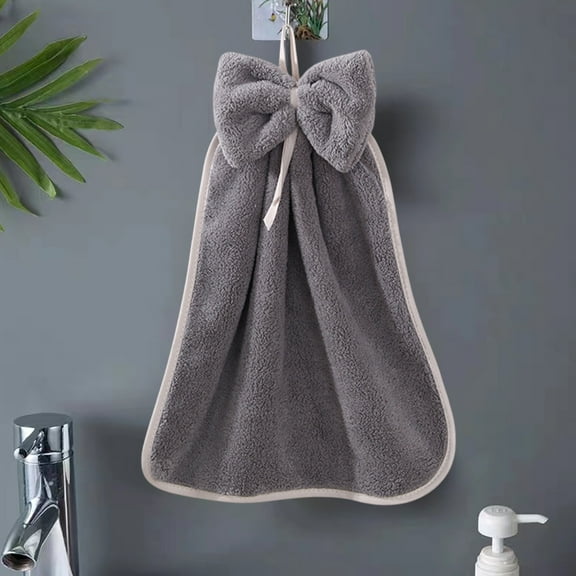 GXFMYA Bow Hand Towel - Hangable Soft Coral Fleece Absorbent Towel for Kitchen, Holiday Gift for Moms