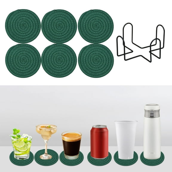 GXFMYA Woven Round Non-Slip Cotton Placemats, Insulating Mats & Coasters for Table & Bowl, 6-Pack