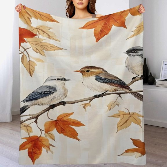 GXFbirds, branch, leaves stream full moon, comfortable and soft, warm casual blanket, printed design, winter sofa dormitory home decoration, must-have travel product. Size is 30x40 inches.