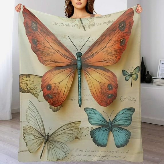 GXFbutterflies dragonflies paper, warm casual blanket, printed design, winter sofa dormitory home decoration, must-have travel product. Size is 30x40 inches.