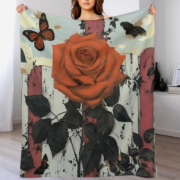 GXFrose butterflies fence stream full moon, comfortable and soft, warm casual blanket, printed design, winter sofa dormitory home decoration, must-have travel product. Size is 30x40 inches.