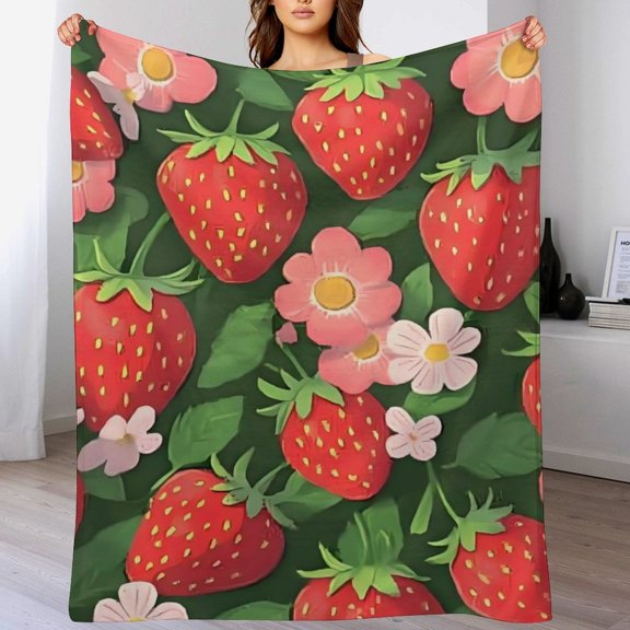 GXFstrawberries flowers full moon, comfortable and soft, warm casual blanket, printed design, winter sofa dormitory home decoration, must-have travel product. Size is 30x40 inches.