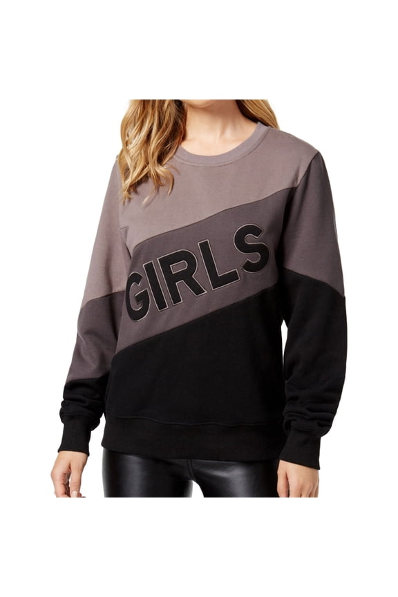 Womens Embroidered Girls Sweatshirt, Black, Juniors, Large
