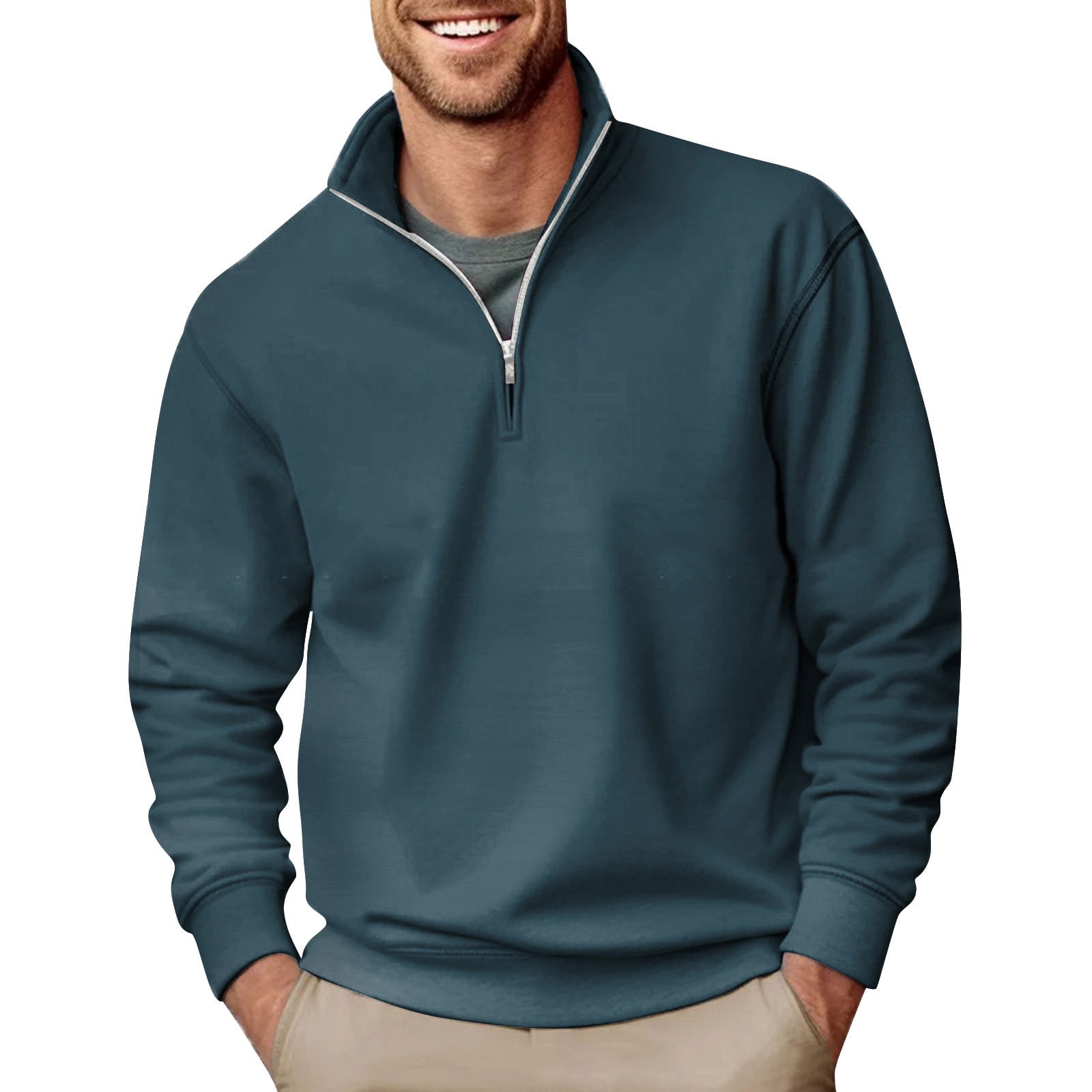 GXIPO 2024 Men's 3/4 Zip Pullover Long Sleeved Fashion Slim Fit