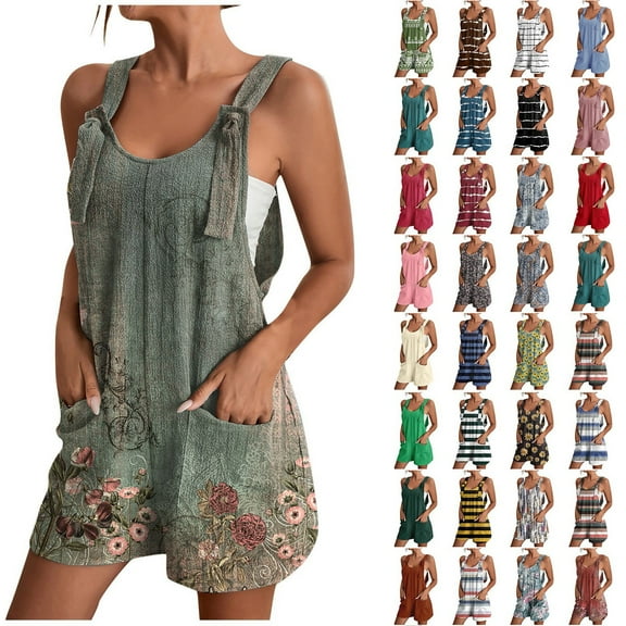 GXIPO 2025 Cruise Outfits for Women Romper Sleeveless Overall Shorts for Vacation Blue XL