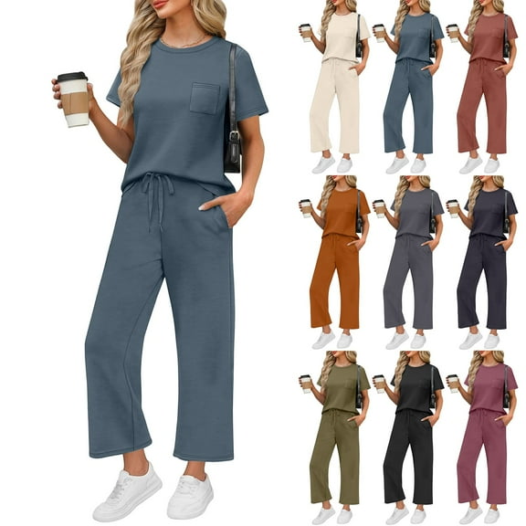 GXIPO 2 Piece Lounge Sets for Women Comfy Wide Leg Pants & Pullover Top Casual Vacation Travel Outfits Gray S