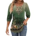 GXIPO 3/4 Length Sleeve Womens Tops Pleated Vintage Floral Print