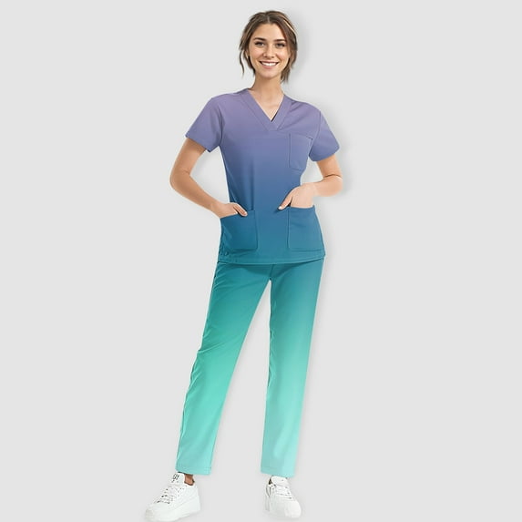 GXIPO Athletic Womens Scrub Sets V-Neck Scrub Top & Yogga Waistband Cargo Pants Nurse Uniform Tie Dye Workwear