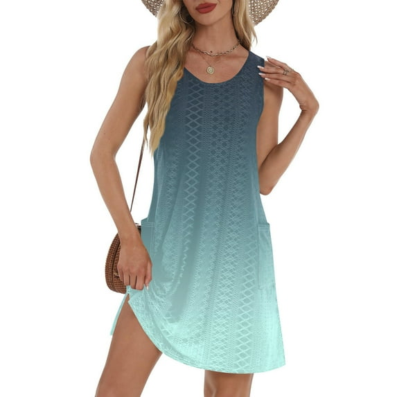 GXIPO Bathing Suit Cover Up Swim Dress for Women Swimwear Sleeveless Sundresses Petite Summer Dresses for Women Eyelet Bikini Beach Cover Up Tie Dye Casual Loose with Pockets Mint Green 2XL